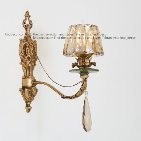 دیواری رویال آنتیک سنگ سبز زنبق آفتاب کلاهک کریستال آویز بادامی 1