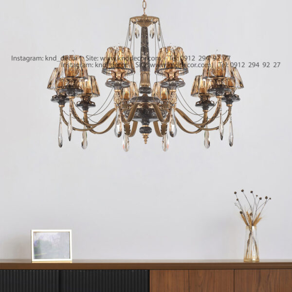 لوستر رویال آنتیک سنگ نوک مدادی زنبق آفتاب کلاهک کریستال آویز بادامی 10