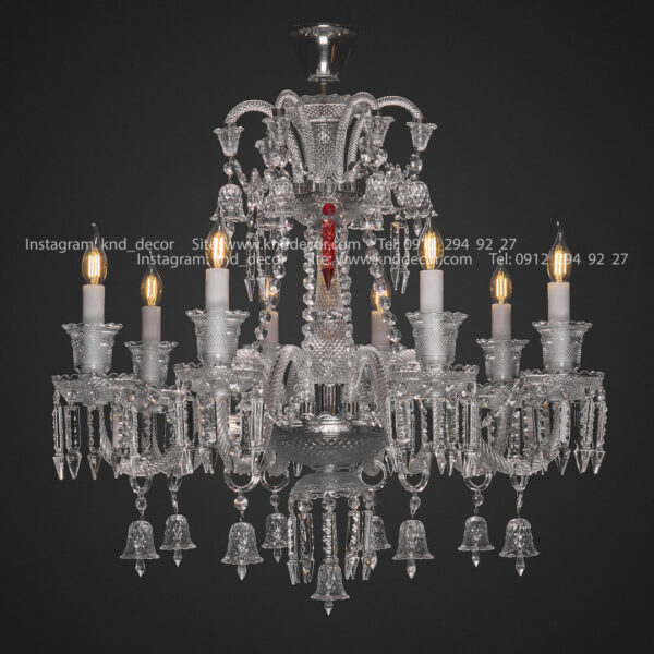لوستر باکارات گرید 1 غلاف شیشه و صلیبی شاخه 30 سانت کاسه 21 شفاف 8