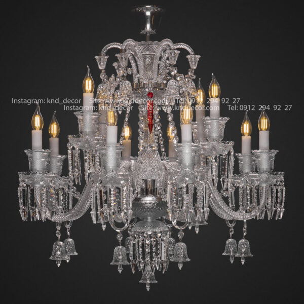 لوستر باکارات گرید 1 غلاف شیشه و صلیبی شاخه 30 سانت کاسه 21 شفاف 12