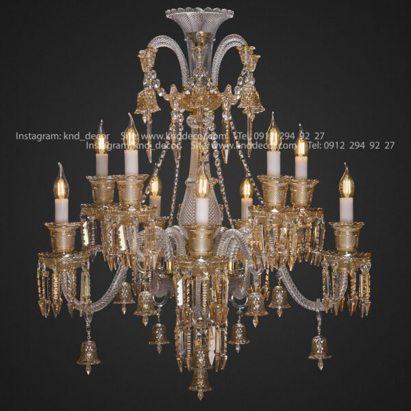 لوستر باکارات گرید 1 غلاف شیشه و صلیبی شاخه 30 سانت کاسه 21 شفاف عسلی 10