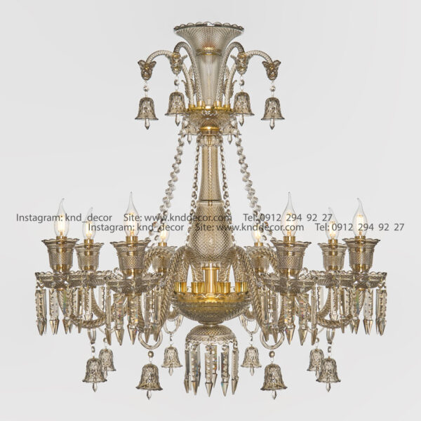 لوستر باکارات گرید 2 ساده شاخه 30 سانت کاسه 21 شامپاینی 8