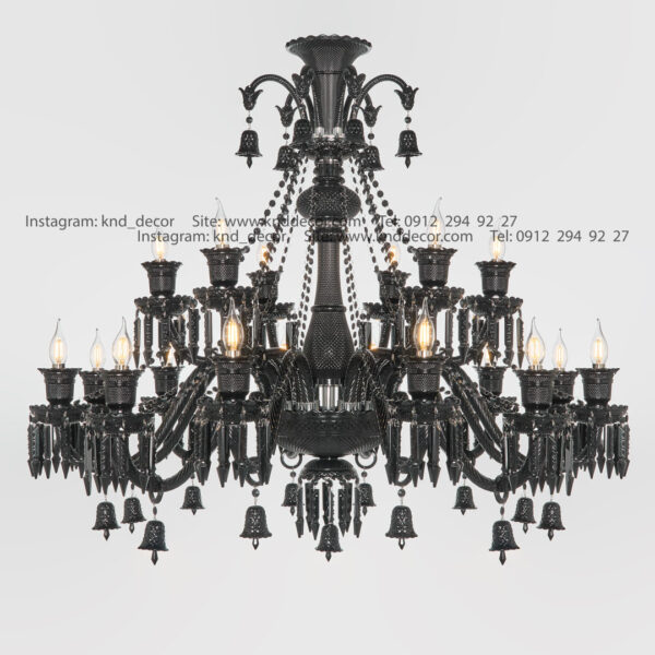 لوستر باکارات گرید 2 ساده شاخه 40 سانت کاسه 30 مشکی براق 18