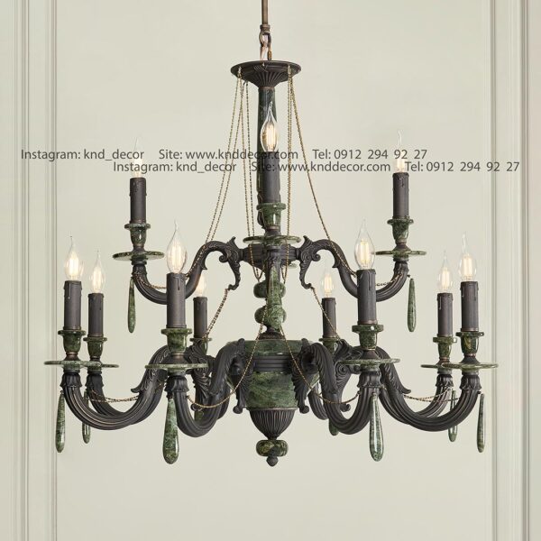 لوستر دایانا رومی سنگ سبز آویز سنگ 12