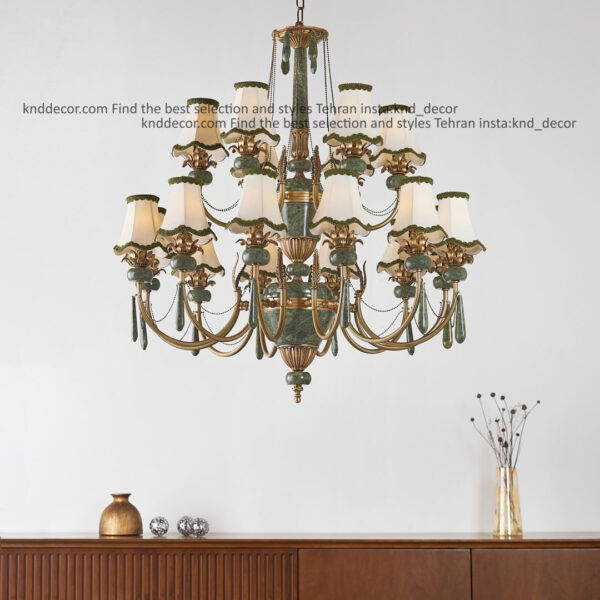 لوستر لیانا برنجی آنتیک زنبق آفتاب سنگ سبز آویز سنگ 18 با کلاهک پارچه ای