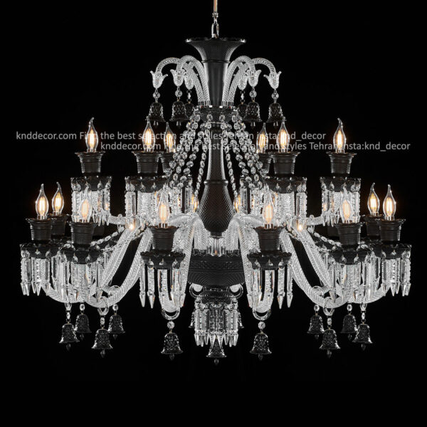 لوستر باکارات گرید 1 شفاف مشکی شاخه 40 سانت کاسه 30 دو رنگ 15