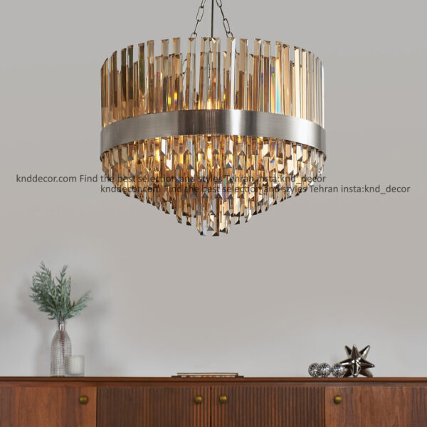 لوستر 1091 کروم 40 سانت با کریستال کاردی 30 سانت شامپاین