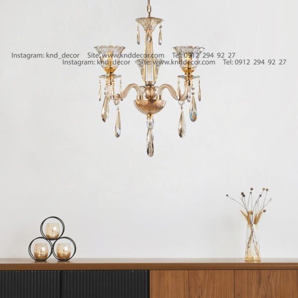 لوستر اس بلوری زنبق تخت با لاله آویز بادامی  3