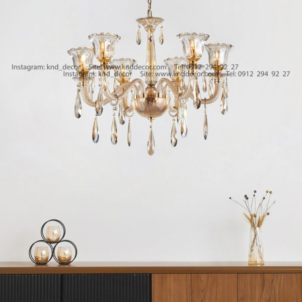 لوستر اس بلوری زنبق تخت با لاله آویز بادامی  6