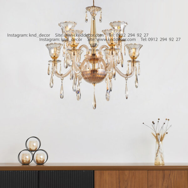 لوستر اس بلوری زنبق تخت با لاله آویز بادامی  9