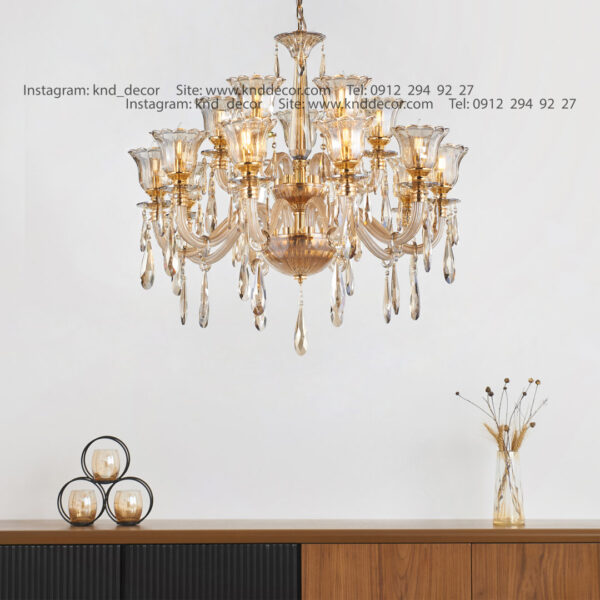 لوستر اس بلوری زنبق تخت با لاله آویز بادامی  15