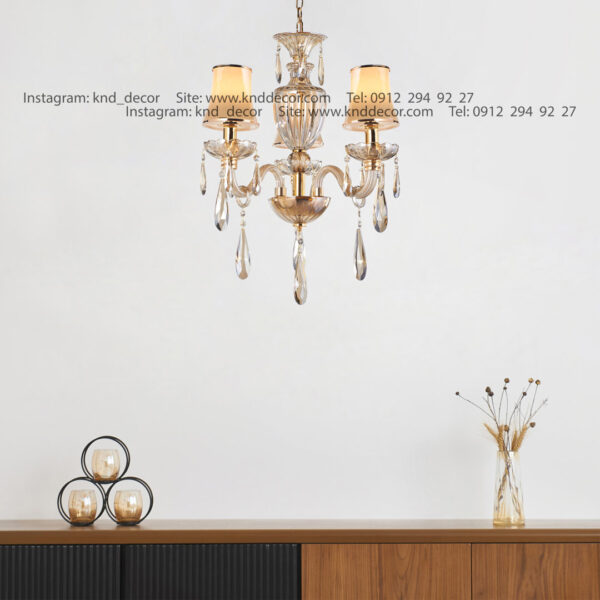 لوستر اس بلوری زنبق کریستال با  کلاهک شیشه آویز بادامی  3