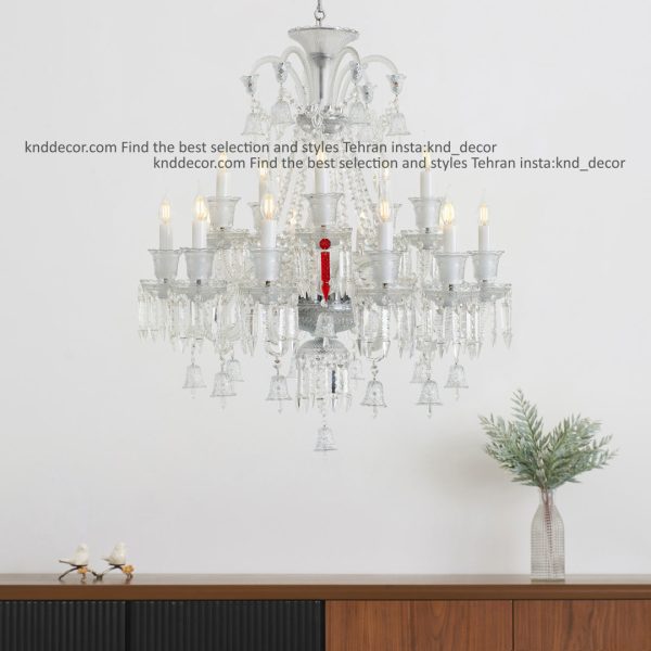 لوستر باکارات گرید 1 غلاف شیشه و صلیبی شاخه 30 سانت کاسه 21 شفاف 15