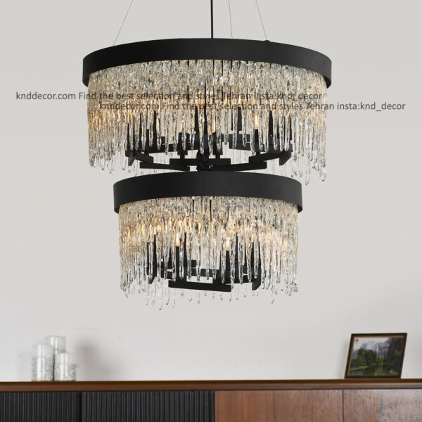 لوستر 3090 مشکی 70+50 سانت با کریستال قندیلی