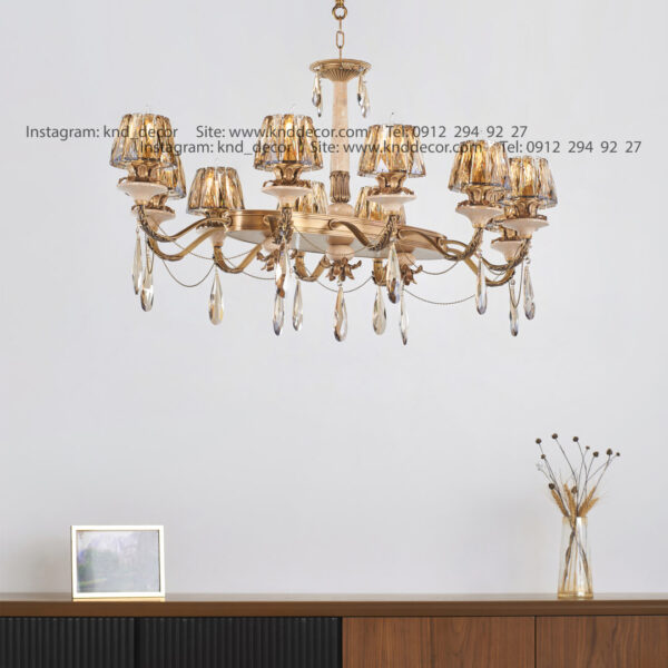 لاینر رویال آنتیک سنگ کرم زنبق آفتاب کلاهک کریستال آویز بادامی عرض 15*70 سانت 10