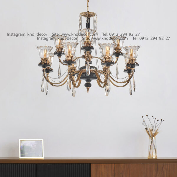 لوستر رویال آنتیک سنگ مشکی زنبق آفتاب با لاله آویز بادامی 12