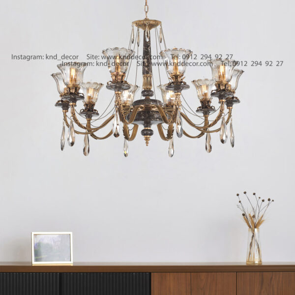 لوستر رویال آنتیک سنگ نوک مدادی زنبق آفتاب با لاله آویز بادامی 10