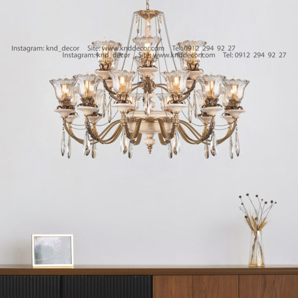 لوستر رویال آنتیک سنگ کرم زنبق آفتاب با لاله آویز بادامی 18