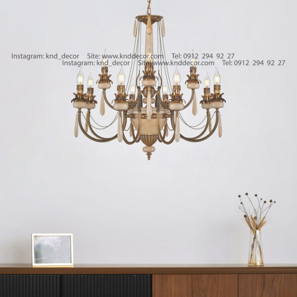 لوستر لیانا برنجی آنتیک زنبق آفتاب سنگ کرم آویز سنگ 12