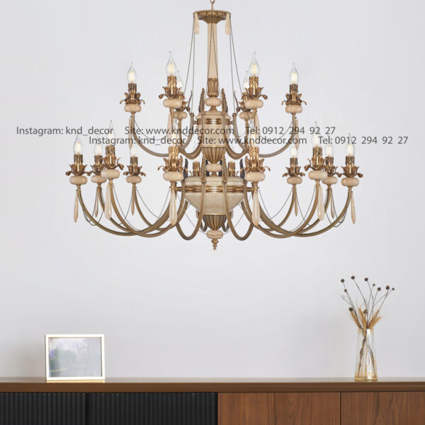 لوستر لیانا برنجی آنتیک زنبق آفتاب سنگ کرم آویز سنگ 18