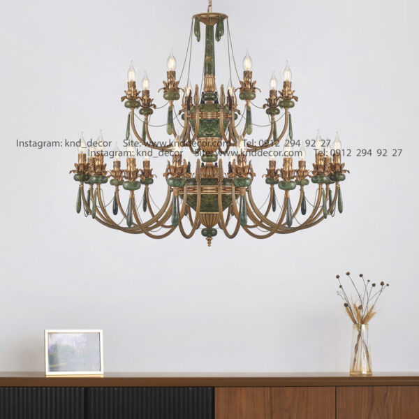 لوستر لیانا برنجی آنتیک زنبق آفتاب سنگ سبز آویز سنگ 24