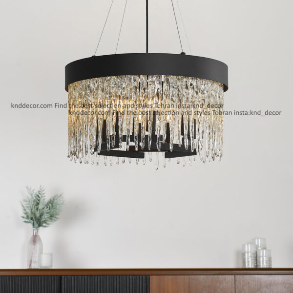 لوستر 3090 مشکی 50 سانت با کریستال قندیلی
