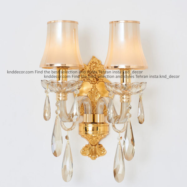 دیواری اس بلوری زنبق کریستال با  کلاهک شیشه آویز بادامی  2