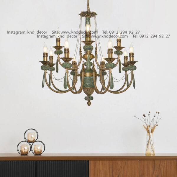 لوستر لیانا آهن آنتیک سنگ سبز آویز سنگ 12