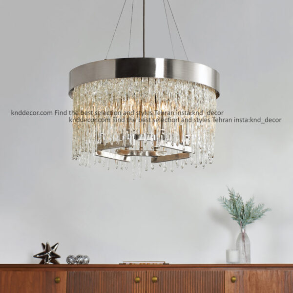 لوستر 3090 کروم 50 سانت با کریستال قندیلی