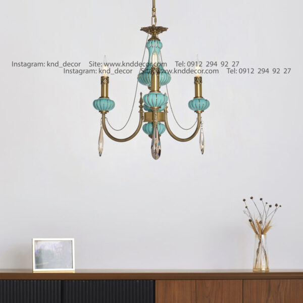 لوستر ثنا سرامیک فیروزه ای آنتیک آویز بادامی 3