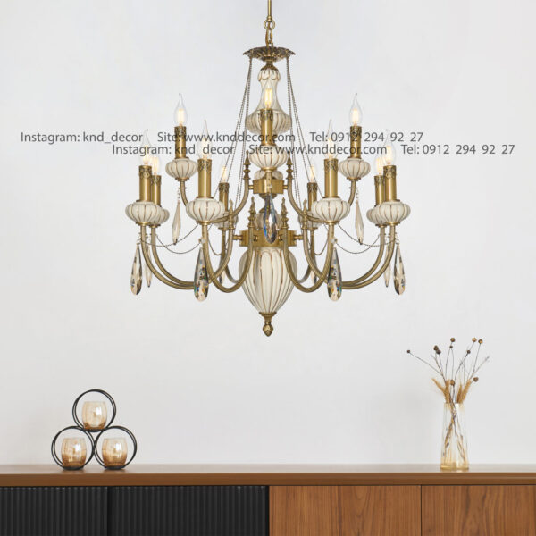 لوستر ثنا سرامیک سفید آنتیک آویز بادامی 12