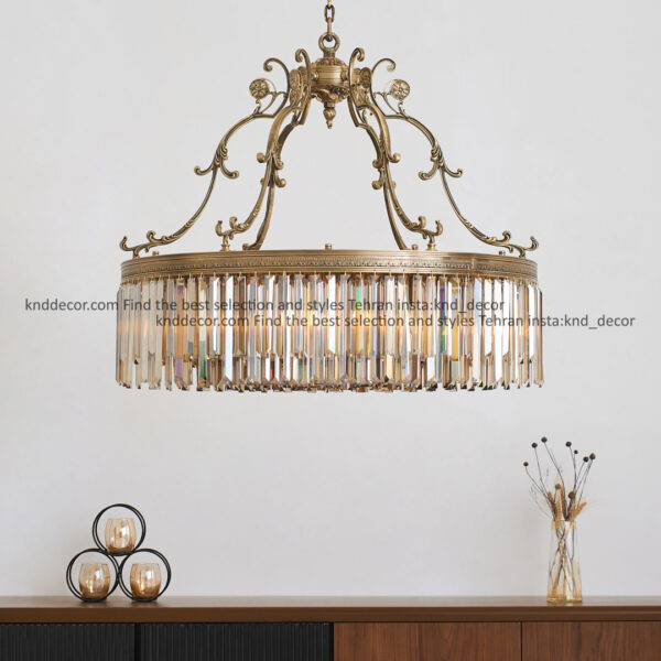 لوستر گرد بازویی آنتیک برنجی 85 سانت 6 بازو 36 لامپ 416 جای آویز