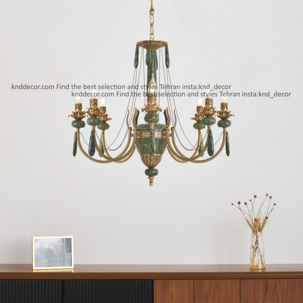 لوستر لیانا برنجی آنتیک زنبق آفتاب سنگ سبز آویز سنگ 8