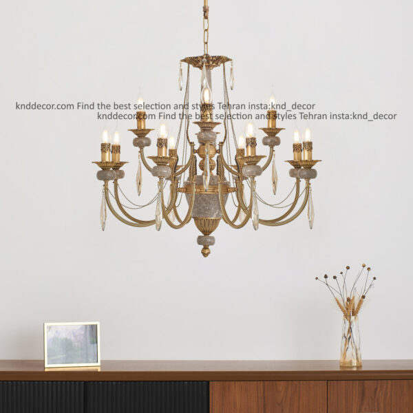 لوستر لیانا یراق آلومینیوم آنتیک سنگ نوک مدادی آویز بادامی 12