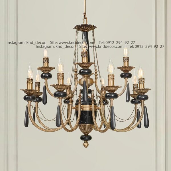 لوستر لیانا آهن آنتیک سنگ مشکی آویز سنگ 12