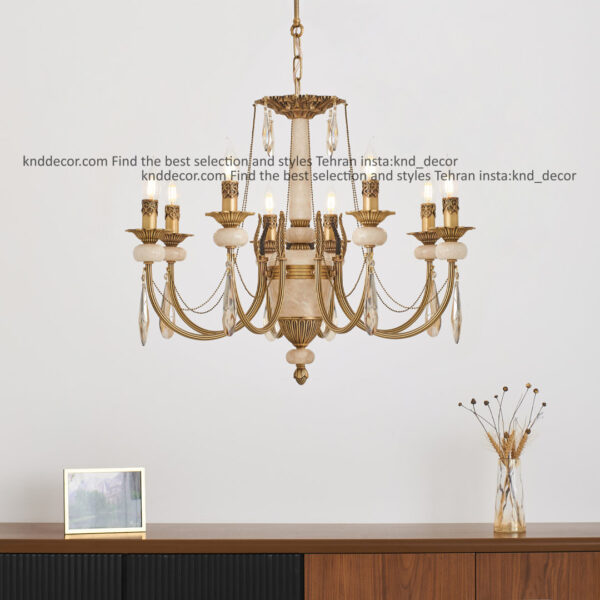 لوستر لیانا یراق آلومینیوم آنتیک سنگ کرم آویز بادامی 8