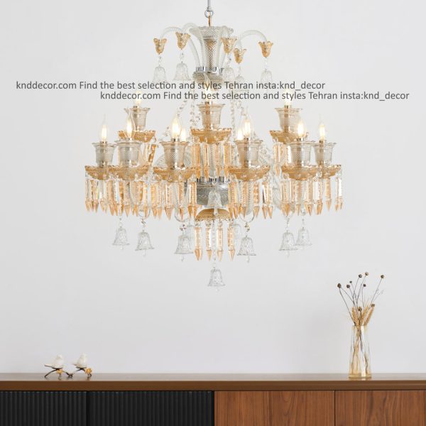 لوستر باکارات گرید 1 غلاف شیشه و صلیبی شاخه 30 سانت کاسه 21 شفاف عسلی 12