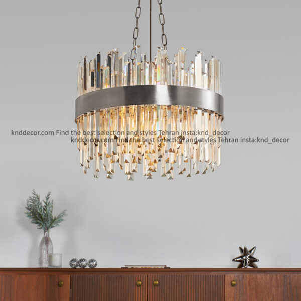 لوستر 1091 کروم 50 سانت با کریستال کاردی 30 سانت شفاف