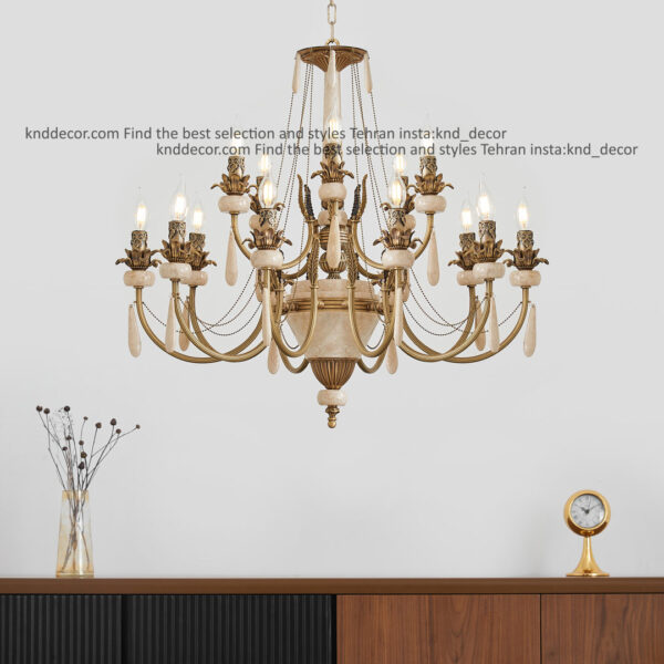 لوستر لیانا برنجی آنتیک زنبق آفتاب سنگ کرم آویز سنگ 15