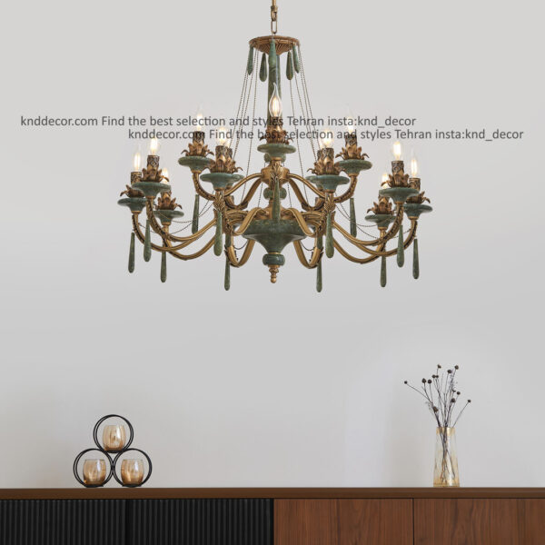 لوستر رویال آنتیک سنگ سبز زنبق آفتاب آویز سنگ 15