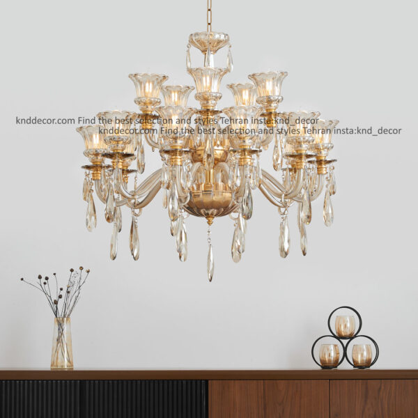لوستر اس بلوری زنبق تخت با لاله ستاره آویز بادامی 18