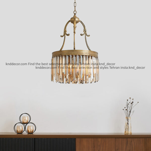 لوستر گرد بازویی آنتیک برنجی 50 سانت 4 بازو 16 لامپ 165 جای آویز