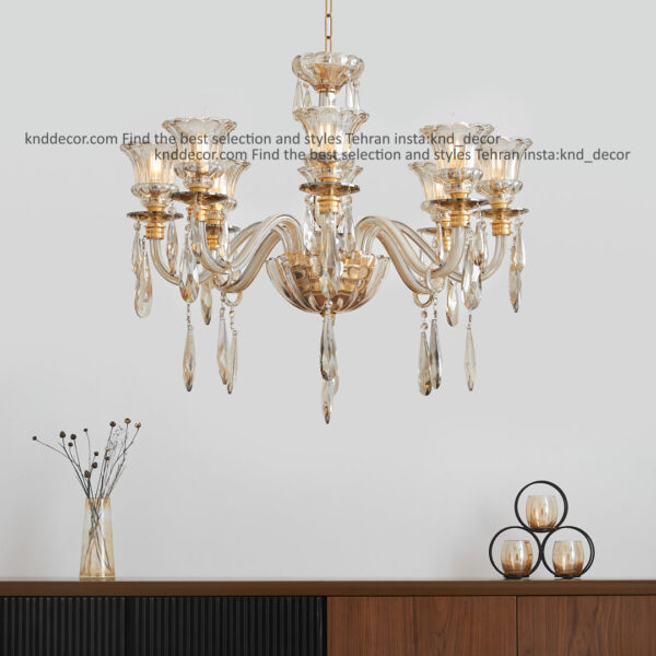 لوستر اس بلوری زنبق تخت با لاله ستاره آویز بادامی 8