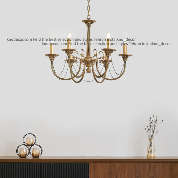 لوستر سرستون کبریتی آنتیک زنبق برنز 6 شاخه طوقه 10