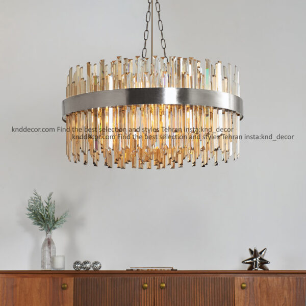 لوستر 1091 کروم 60 سانت با کریستال کاردی 30 سانت شامپاین