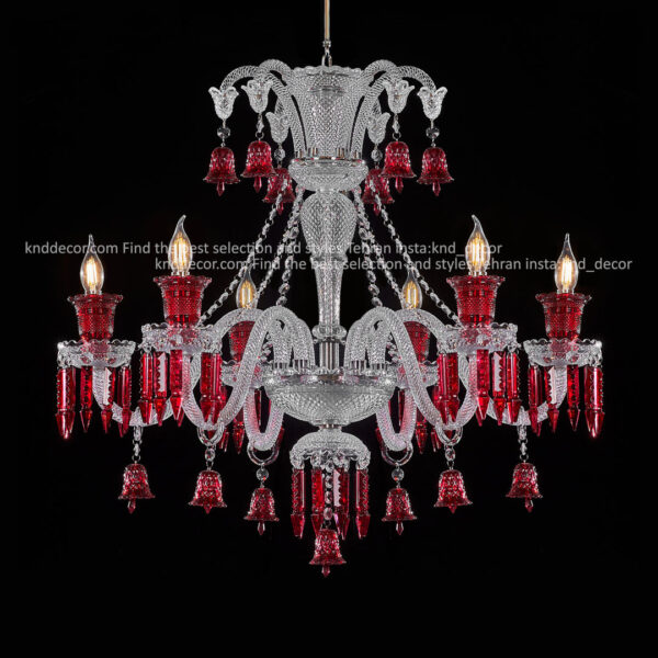 لوستر باکارات گرید 2 ساده شاخه 30 سانت کاسه 21 شفاف قرمز دو رنگ 6