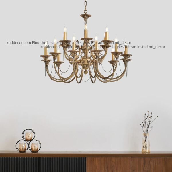 لوستر سرستون کبریتی آنتیک زنبق برنز 6+12 شاخه طوقه 16 و 10