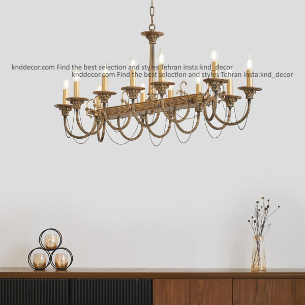 لاینر سرستون کبریتی آنتیک زنبق برنز 70 سانت 12 شاخه