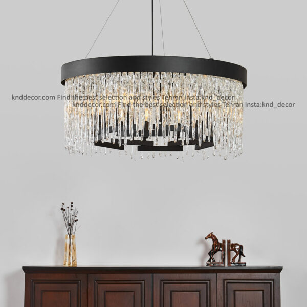 لوستر 3090 مشکی 70 سانت با کریستال قندیلی