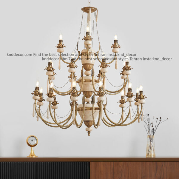 لوستر لیانا برنجی آنتیک زنبق آفتاب سنگ کرم آویز سنگ 21